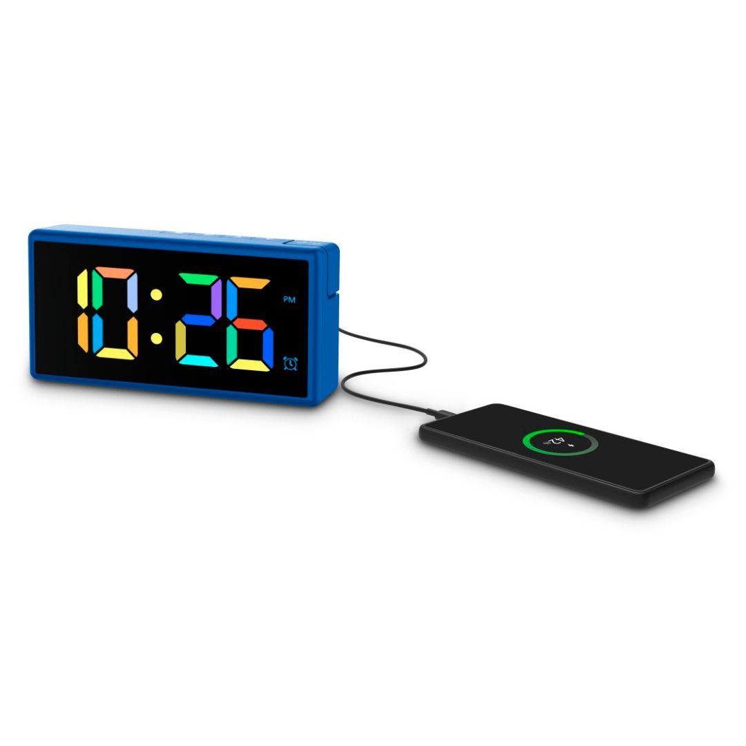 Hama Ibiza Digital Alarm Clock Multi-Colour Display with USB Charging Function Blue