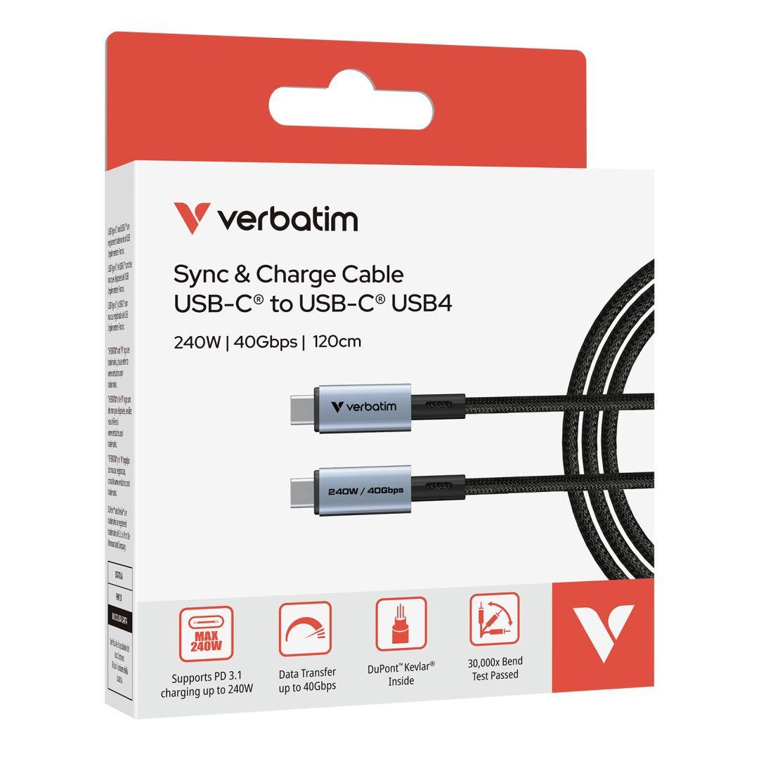 Verbatim Sync & Charge USB4 240W Cable 1,2m Black Verbatim Sync & Charge USB4 240W Cable 1,2m Black