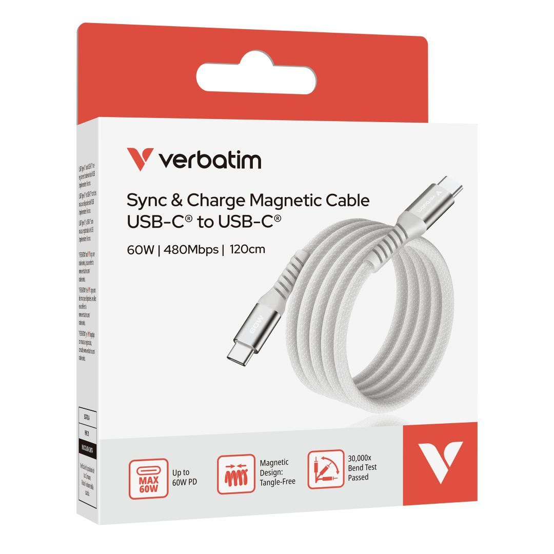 Verbatim Sync&Charge USB-C/USB-C 60W Magnetic cable 1,2m Grey Verbatim Sync&Charge USB-C/USB-C 60W Magnetic cable 1,2m Grey