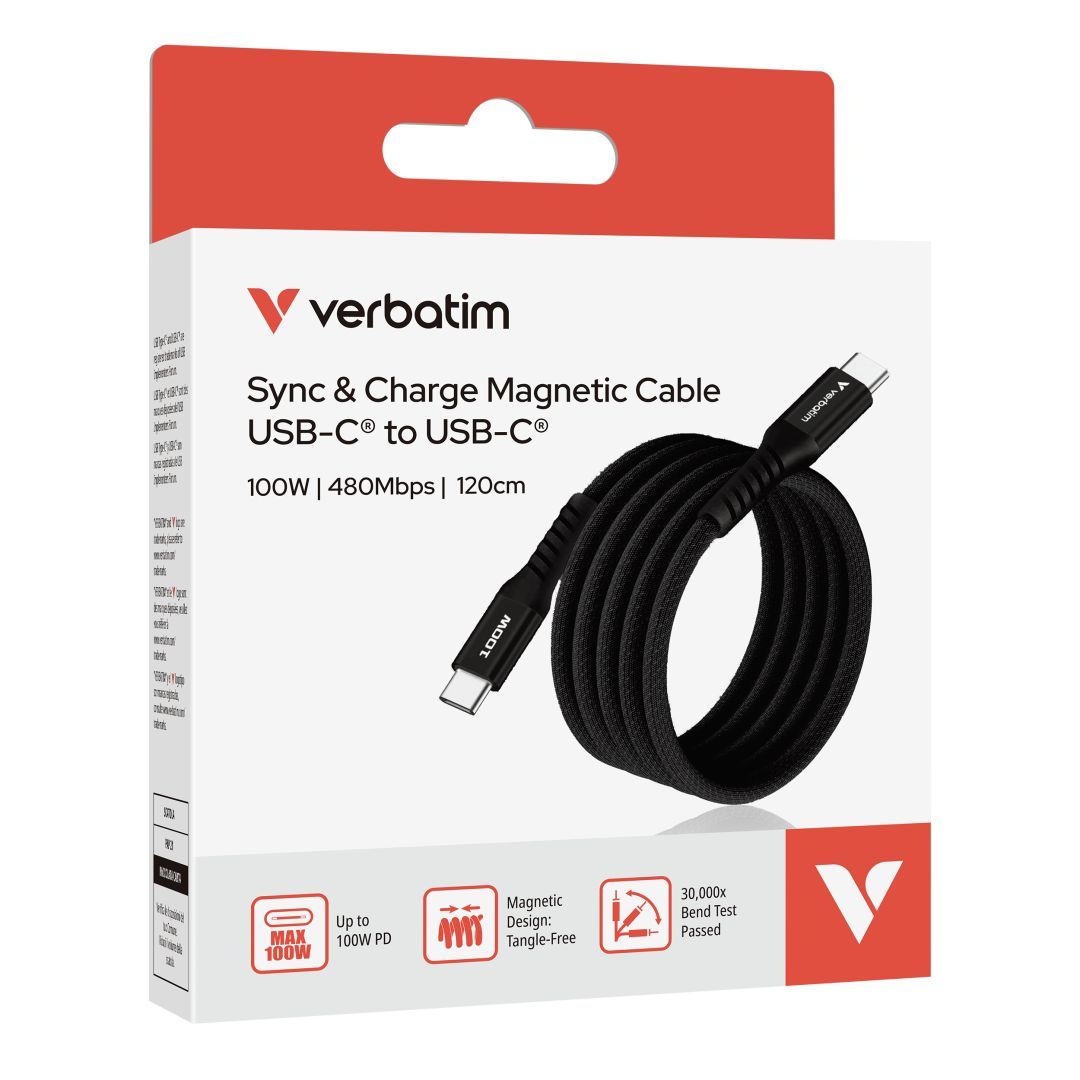 Verbatim Sync&Charge USB-C/USB-C 100W Magnetic cable 1,2m Black