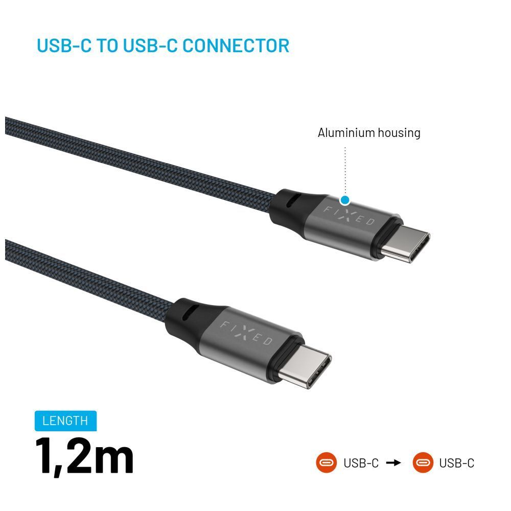 FIXED Magnetic Braided Cable USB-C/USB-C, 1,2m USB2.0 240W Gray FIXED Magnetic Braided Cable USB-C/USB-C, 1,2m USB2.0 240W Gray