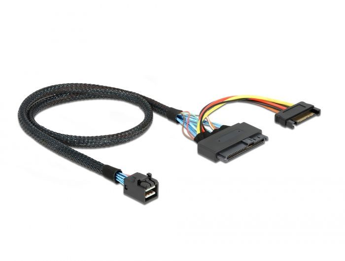 DeLock SFF-8643 male > U.2 SFF-8639 female + SATA power connector 50cm Cable Black DeLock SFF-8643 male > U.2 SFF-8639 female + SATA power connector 50cm Cable Black