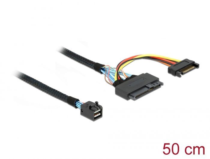 DeLock SFF-8643 male > U.2 SFF-8639 female + SATA power connector 50cm Cable Black DeLock SFF-8643 male > U.2 SFF-8639 female + SATA power connector 50cm Cable Black