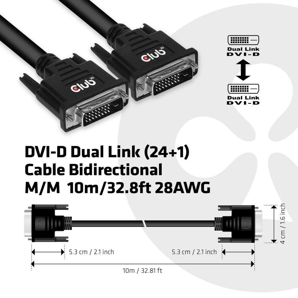 Club3D DVI-D (Dual Link) Bidirectional cable 10m Black Club3D DVI-D (Dual Link) Bidirectional cable 10m Black