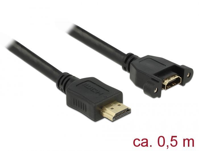 DeLock HDMI-A male > HDMI-A female panel-mount 4K 30 Hz 0.5m Cable DeLock HDMI-A male > HDMI-A female panel-mount 4K 30 Hz 0.5m Cable