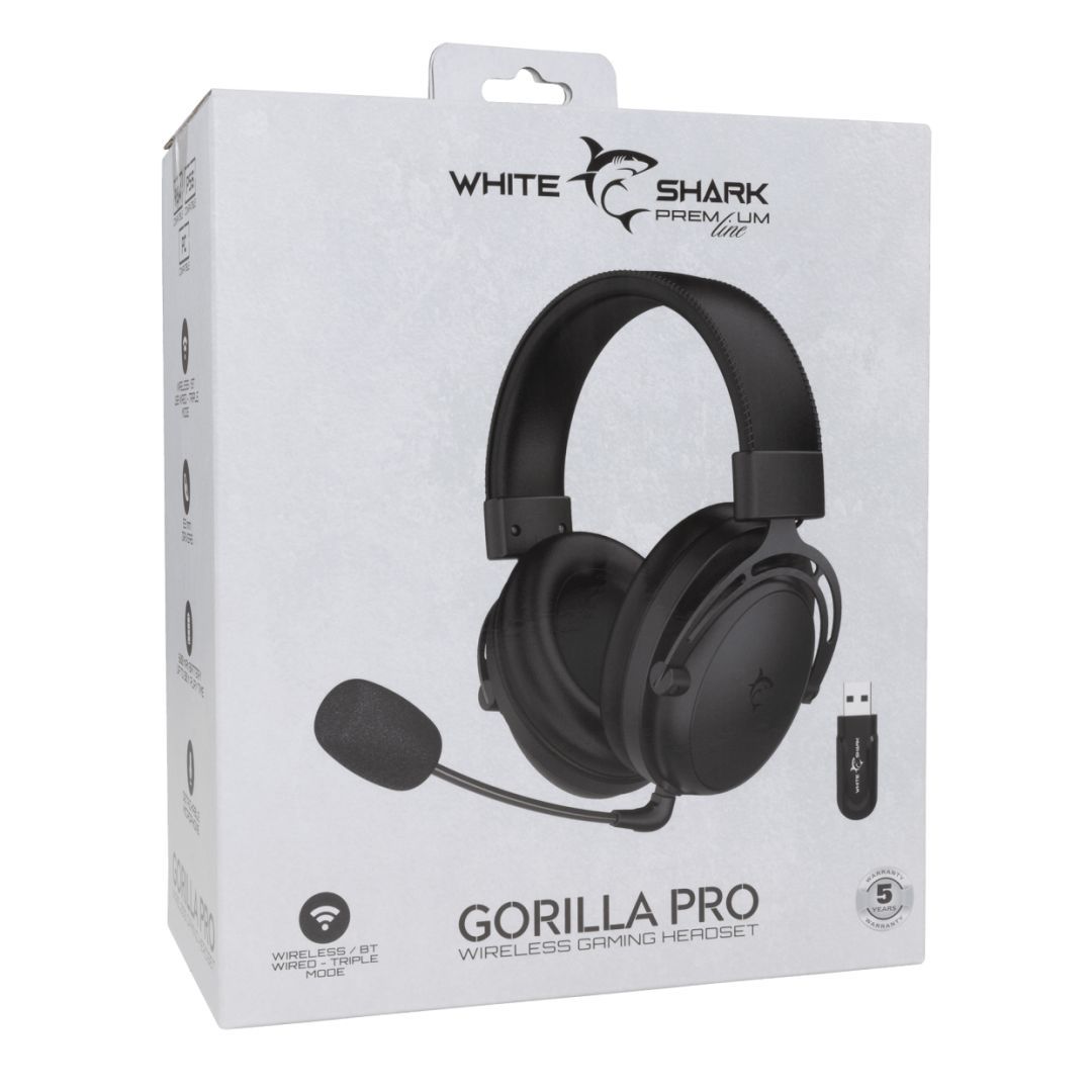White Shark Gorilla Pro Wireless Bluetooth Gaming Headset Black White Shark Gorilla Pro Wireless Bluetooth Gaming Headset Black