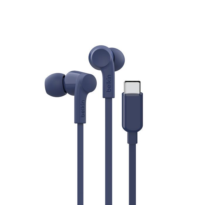 Belkin SoundForm USB-C Wired Earbuds with Adjustable Volume Limiter Blue