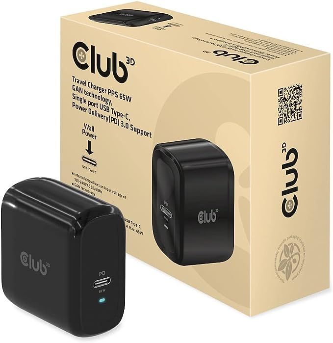 Club3D USB Charger Black+USB-C cable Red