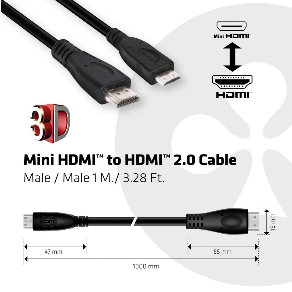 Club3D Mini HDMI to HDMI cable 1m Black Club3D Mini HDMI to HDMI cable 1m Black