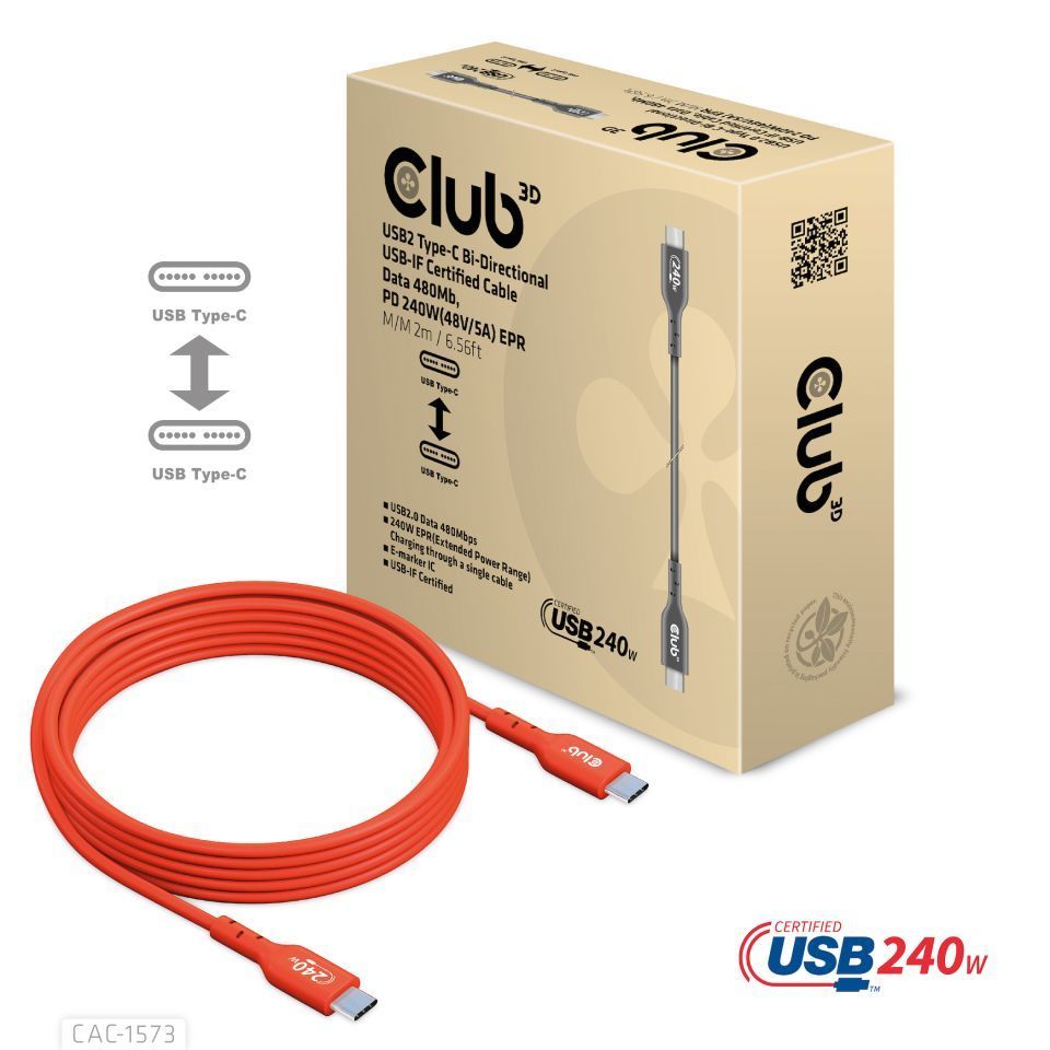 Club3D USB2 Type-C cable 2m Red Club3D USB2 Type-C cable 2m Red