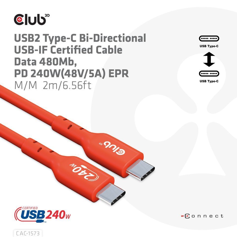 Club3D USB2 Type-C cable 2m Red Club3D USB2 Type-C cable 2m Red