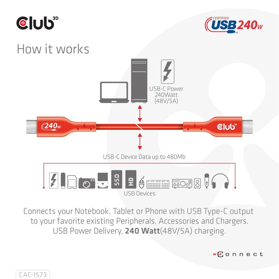 Club3D USB2 Type-C cable 2m Red Club3D USB2 Type-C cable 2m Red
