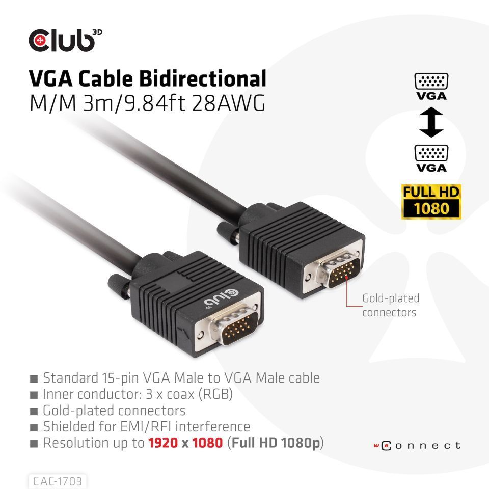Club3D VGA Bidirectional cable 3m Black Club3D VGA Bidirectional cable 3m Black