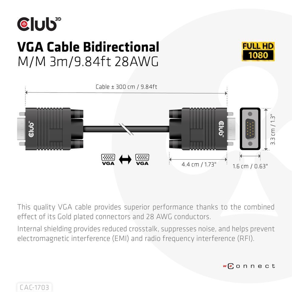Club3D VGA Bidirectional cable 3m Black Club3D VGA Bidirectional cable 3m Black