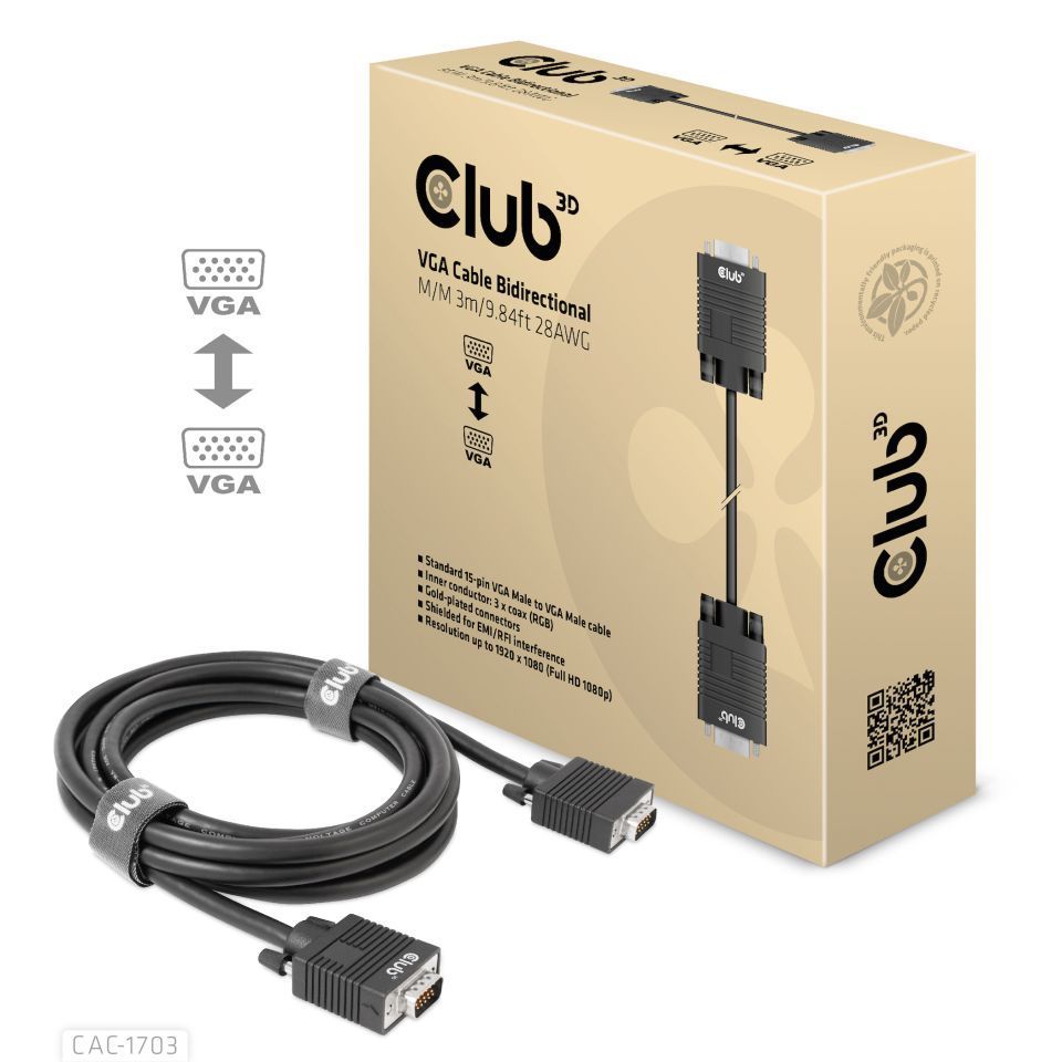 Club3D VGA Bidirectional cable 3m Black Club3D VGA Bidirectional cable 3m Black