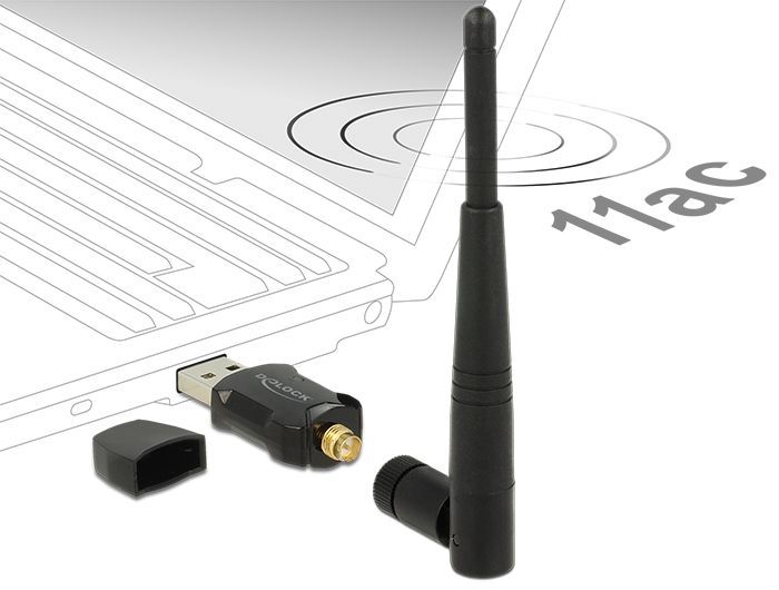 DeLock USB 2.0 Dual Band WLAN ac/a/b/g/n Stick 433 Mbps with external Antenna DeLock USB 2.0 Dual Band WLAN ac/a/b/g/n Stick 433 Mbps with external Antenna