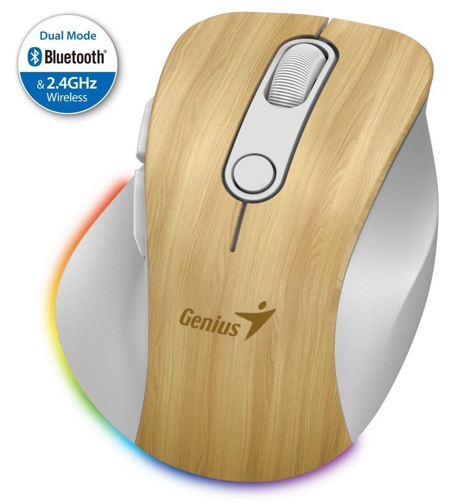 Genius Ergo 9000S Pro Wireless Bluetooth Mouse Pine Wood