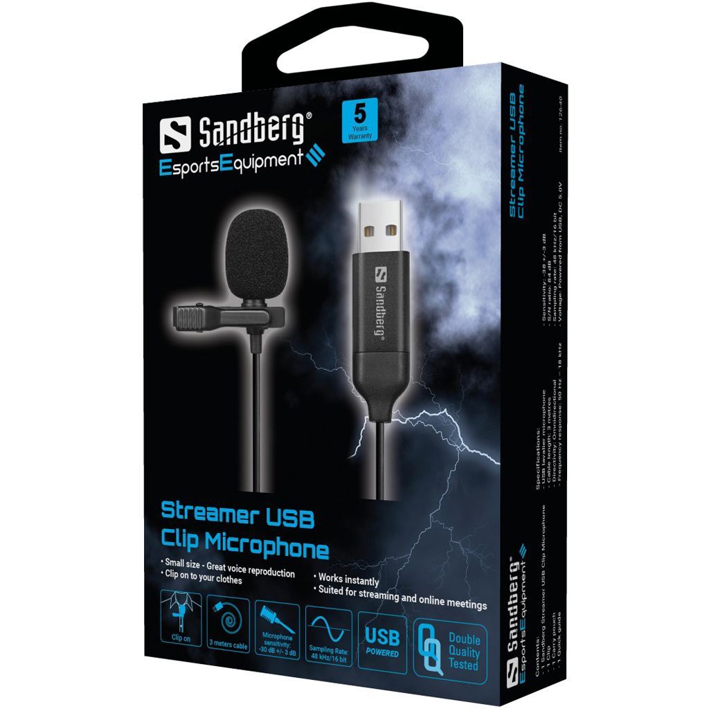 Sandberg Streamer USB Clip Microphone Black Sandberg Streamer USB Clip Microphone Black
