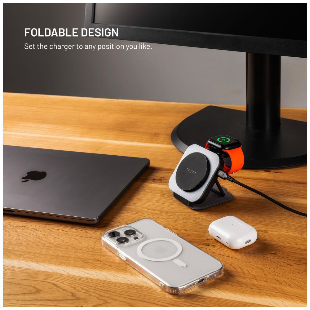 FIXED MagFlex vezeték nélküli töltő, 3 eszköz egyidejű töltése, MagSafe támogatás, szürke FIXED MagFlex vezeték nélküli töltő, 3 eszköz egyidejű töltése, MagSafe támogatás, szürke