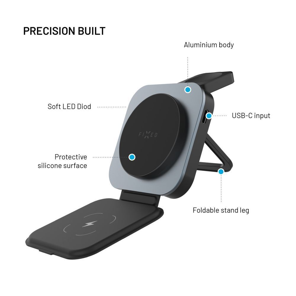 FIXED MagFlex vezeték nélküli töltő, 3 eszköz egyidejű töltése, MagSafe támogatás, szürke FIXED MagFlex vezeték nélküli töltő, 3 eszköz egyidejű töltése, MagSafe támogatás, szürke
