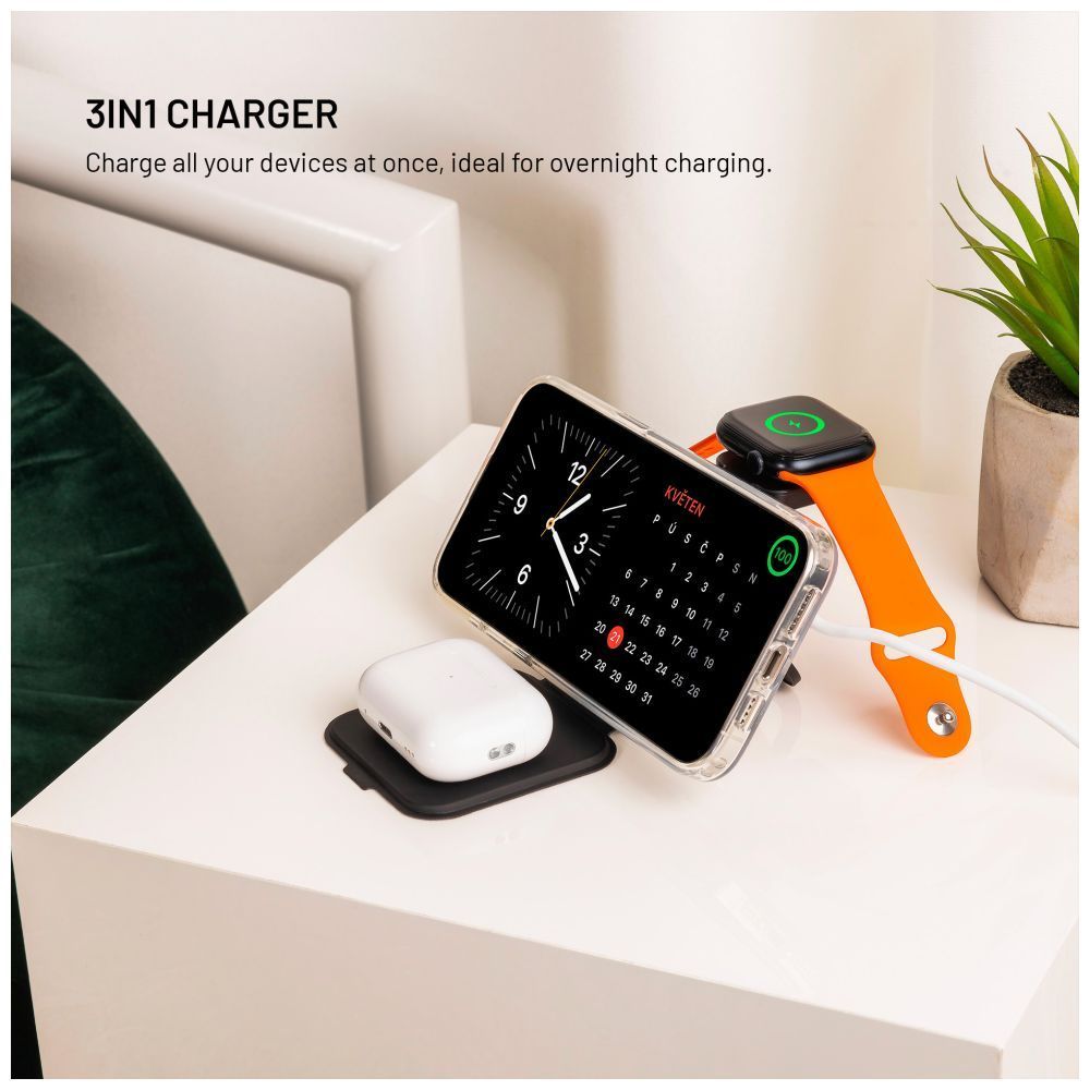 FIXED MagFlex vezeték nélküli töltő, 3 eszköz egyidejű töltése, MagSafe támogatás, szürke FIXED MagFlex vezeték nélküli töltő, 3 eszköz egyidejű töltése, MagSafe támogatás, szürke