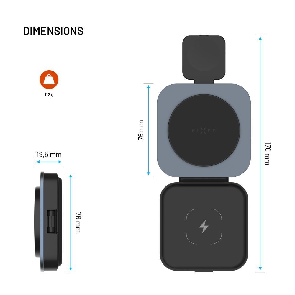 FIXED MagFlex vezeték nélküli töltő, 3 eszköz egyidejű töltése, MagSafe támogatás, szürke FIXED MagFlex vezeték nélküli töltő, 3 eszköz egyidejű töltése, MagSafe támogatás, szürke