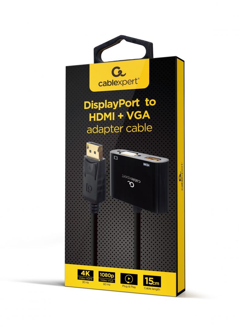 Gembird A-DPM-HDMIFVGAF-01 DisplayPort male to HDMI female + VGA female adapter cable Black Gembird A-DPM-HDMIFVGAF-01 DisplayPort male to HDMI female + VGA female adapter cable Black