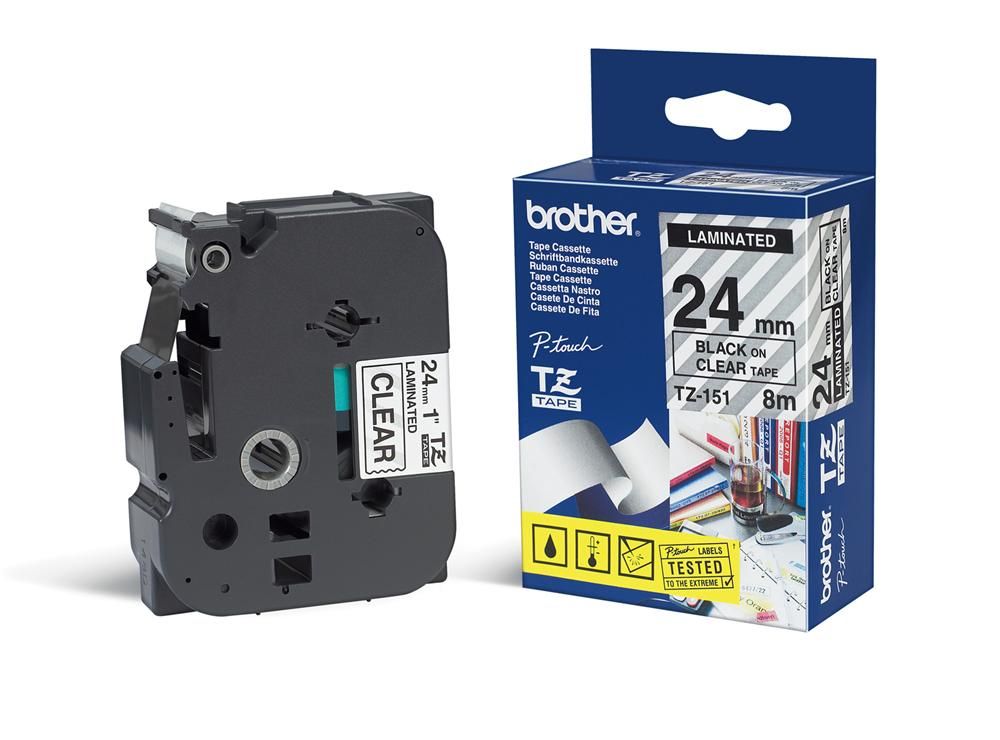 Brother TZE-151 laminált P-touch szalag (24mm) Black on Clear - 8m Brother TZE-151 laminált P-touch szalag (24mm) Black on Clear - 8m