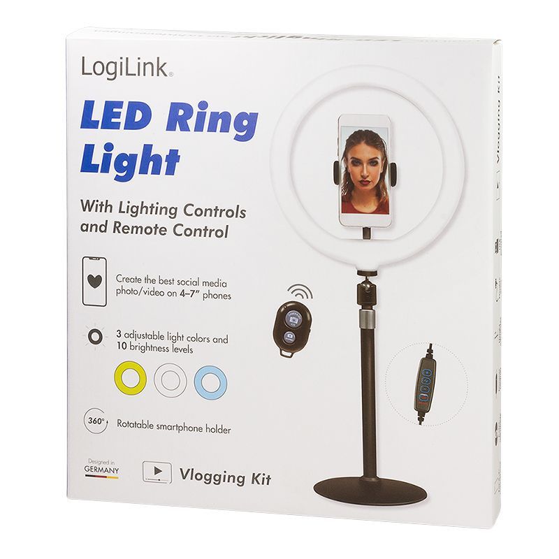 Logilink 25cm LED Ring Light with Lighting Controls and Remote Control Logilink 25cm LED Ring Light with Lighting Controls and Remote Control