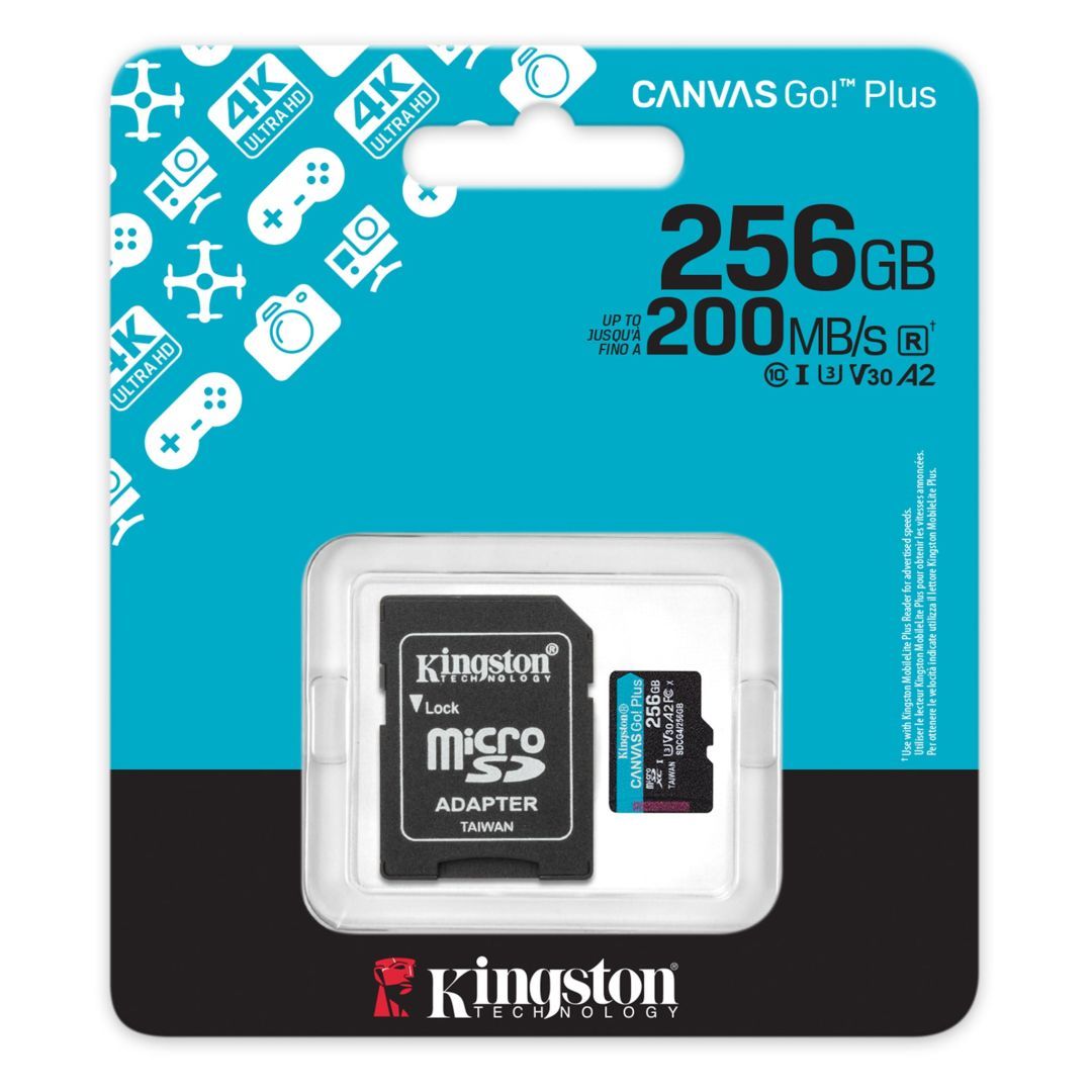 Kingston 256GB microSDXC Canvas Go Plus Gen4 Class 10 UHS-I U3 + adaper Kingston 256GB microSDXC Canvas Go Plus Gen4 Class 10 UHS-I U3 + adaper
