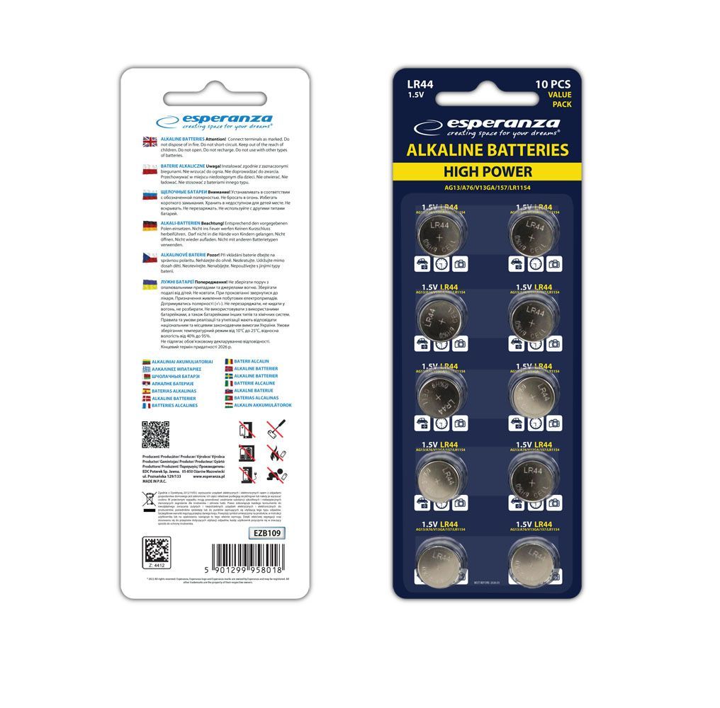 Esperanza LR44 Alkáli Gombelem 10db/csomag