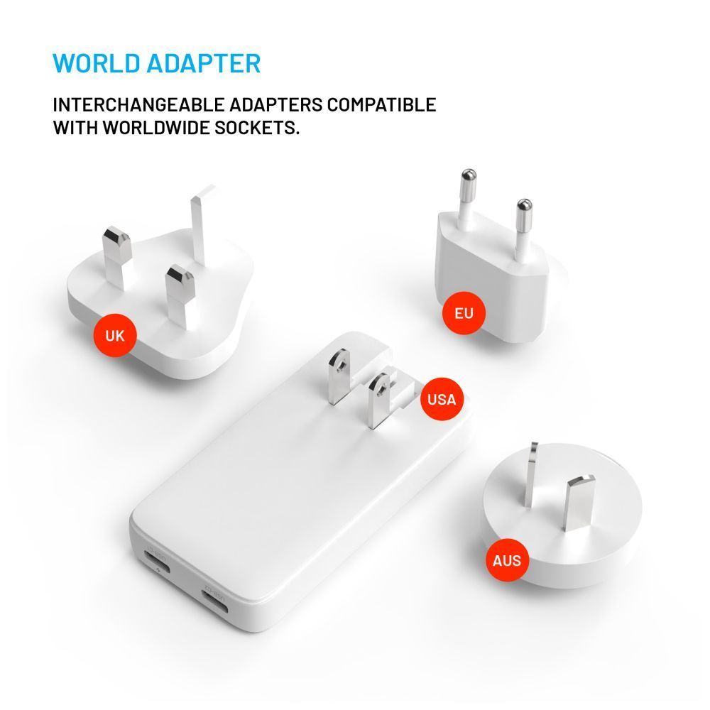 FIXED Slim Traveller 2xUSB-C utazási töltő világadapter GaN 45W, fehér FIXED Slim Traveller 2xUSB-C utazási töltő világadapter GaN 45W, fehér