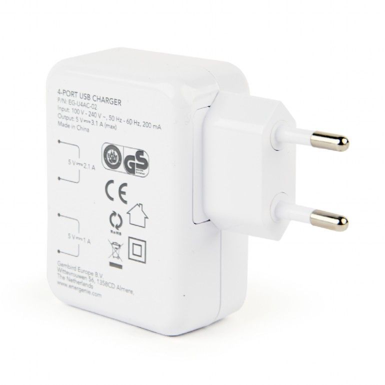 Gembird EG-U4AC-02 Universal USB Charger White Gembird EG-U4AC-02 Universal USB Charger White