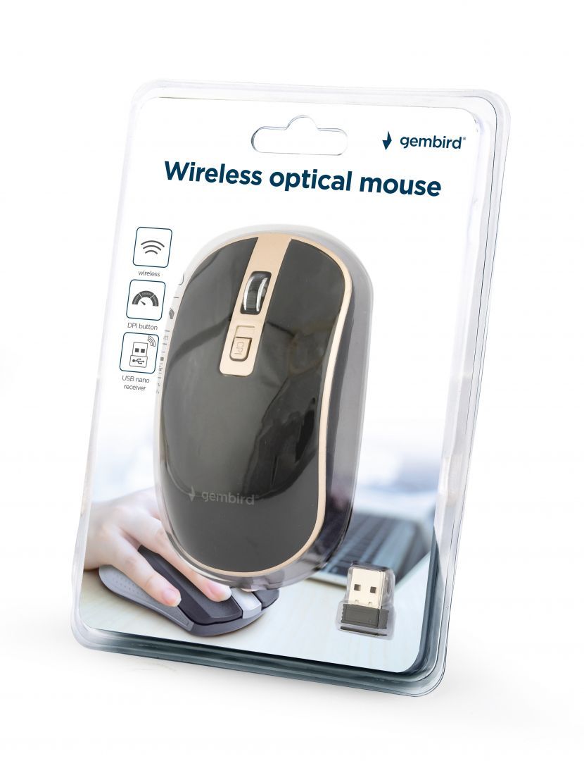Gembird MUSW-4B-06-BG Wireless optical mouse Black/Gold Gembird MUSW-4B-06-BG Wireless optical mouse Black/Gold
