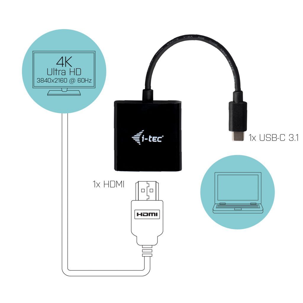 I-TEC USB-C HDMI 4K/60 Hz Adapter cable Black I-TEC USB-C HDMI 4K/60 Hz Adapter cable Black