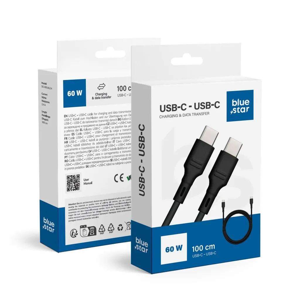 BlueStar DC-001CC3.0 USB-C - USB-C Cable 1m Black BlueStar DC-001CC3.0 USB-C - USB-C Cable 1m Black