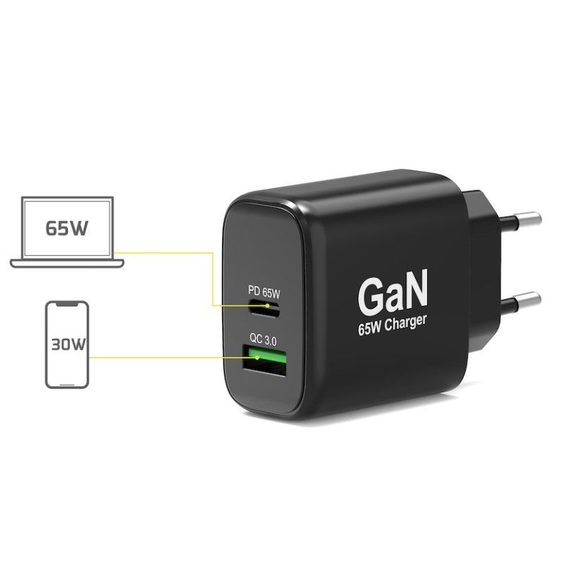 Port Designs GaN Charger for USB-C and USB-A 65 W Black
