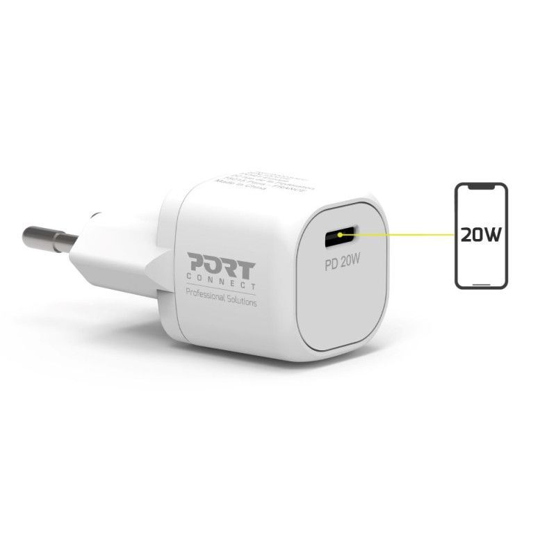 Port Designs 20W USB-C Pocket Wall Charger White Port Designs 20W USB-C Pocket Wall Charger White