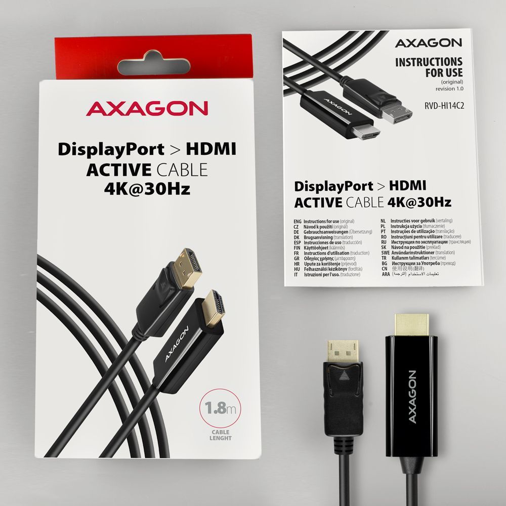 AXAGON RVD-HI14C2 DisplayPort to HDMI active cable 4K@30Hz 1,8m Black AXAGON RVD-HI14C2 DisplayPort to HDMI active cable 4K@30Hz 1,8m Black
