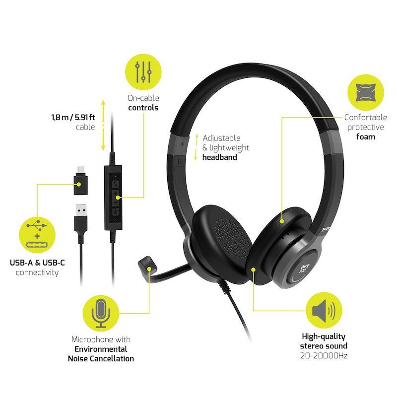 Port Designs Stereo USB headphone PRO ON''R 300 Black