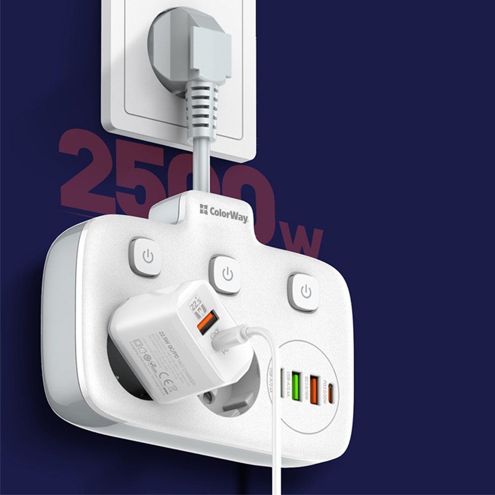 ColorWay Hálózati Elosztó Kapcsolóval 2DIN White ColorWay Hálózati Elosztó Kapcsolóval 2DIN White