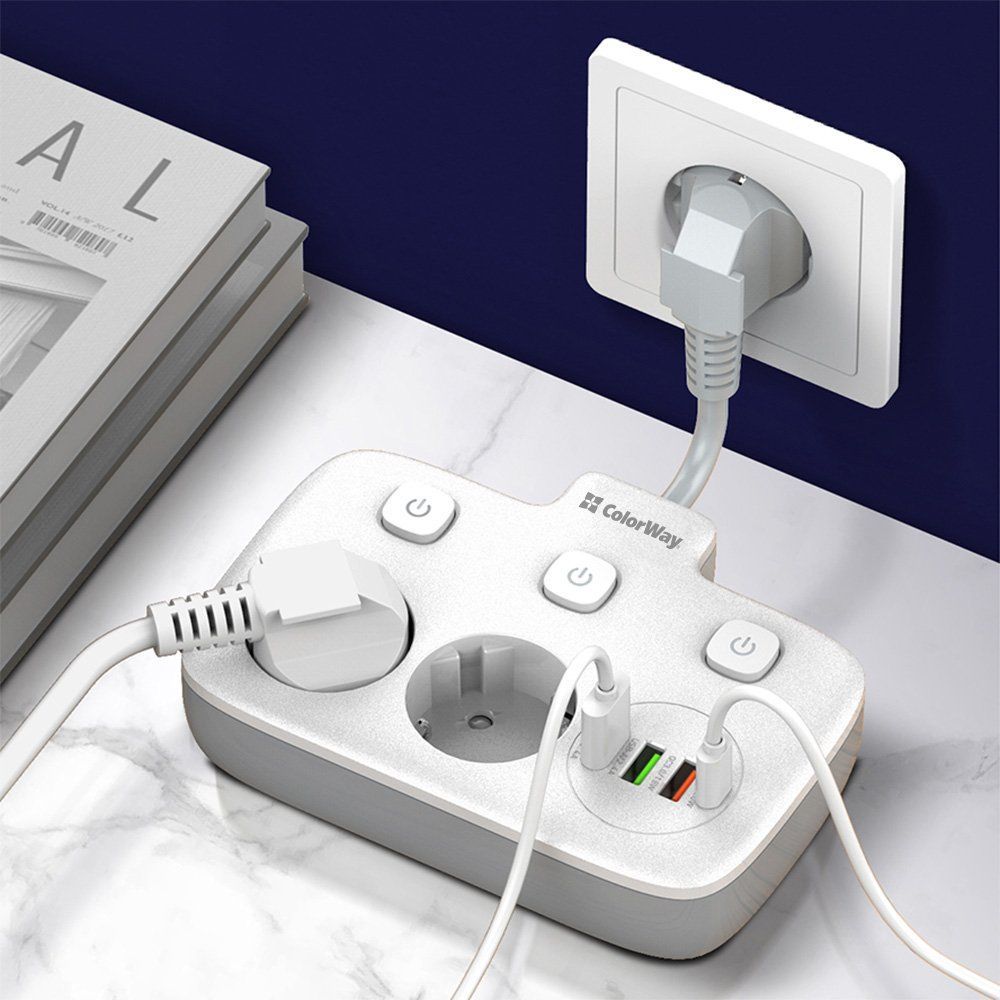 ColorWay Hálózati Elosztó Kapcsolóval 2DIN White ColorWay Hálózati Elosztó Kapcsolóval 2DIN White