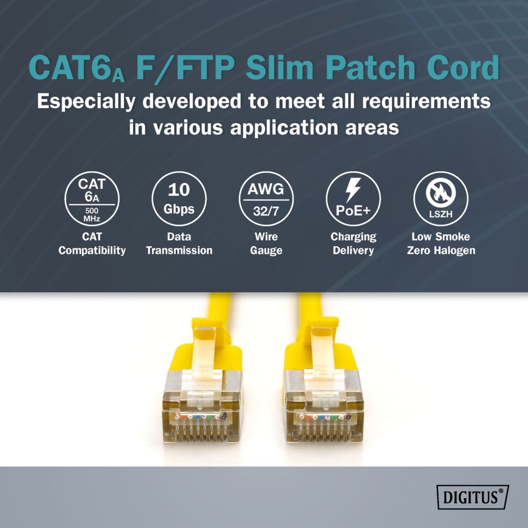 Digitus CAT6A F-FTP Patch Cable 2m Yellow Digitus CAT6A F-FTP Patch Cable 2m Yellow