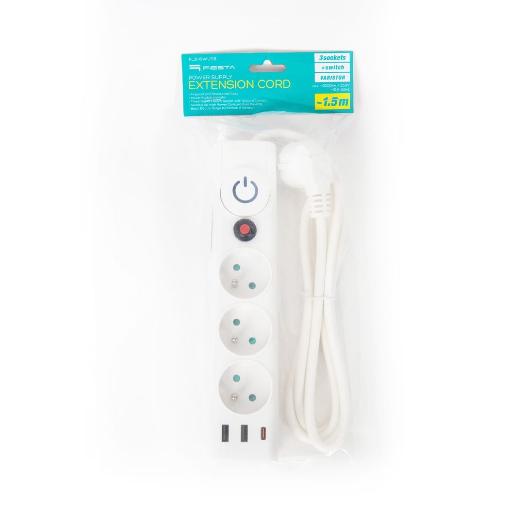 Platinet Hálózati Elosztó Kapcsolóval 3DIN 1,5m White Platinet Hálózati Elosztó Kapcsolóval 3DIN 1,5m White