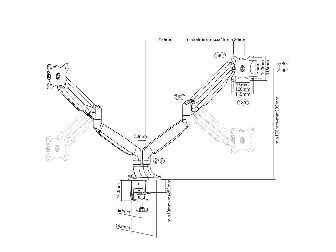 Multibrackets M Deskmount Gas Spring Dual 15"-27" White Multibrackets M Deskmount Gas Spring Dual 15"-27" White