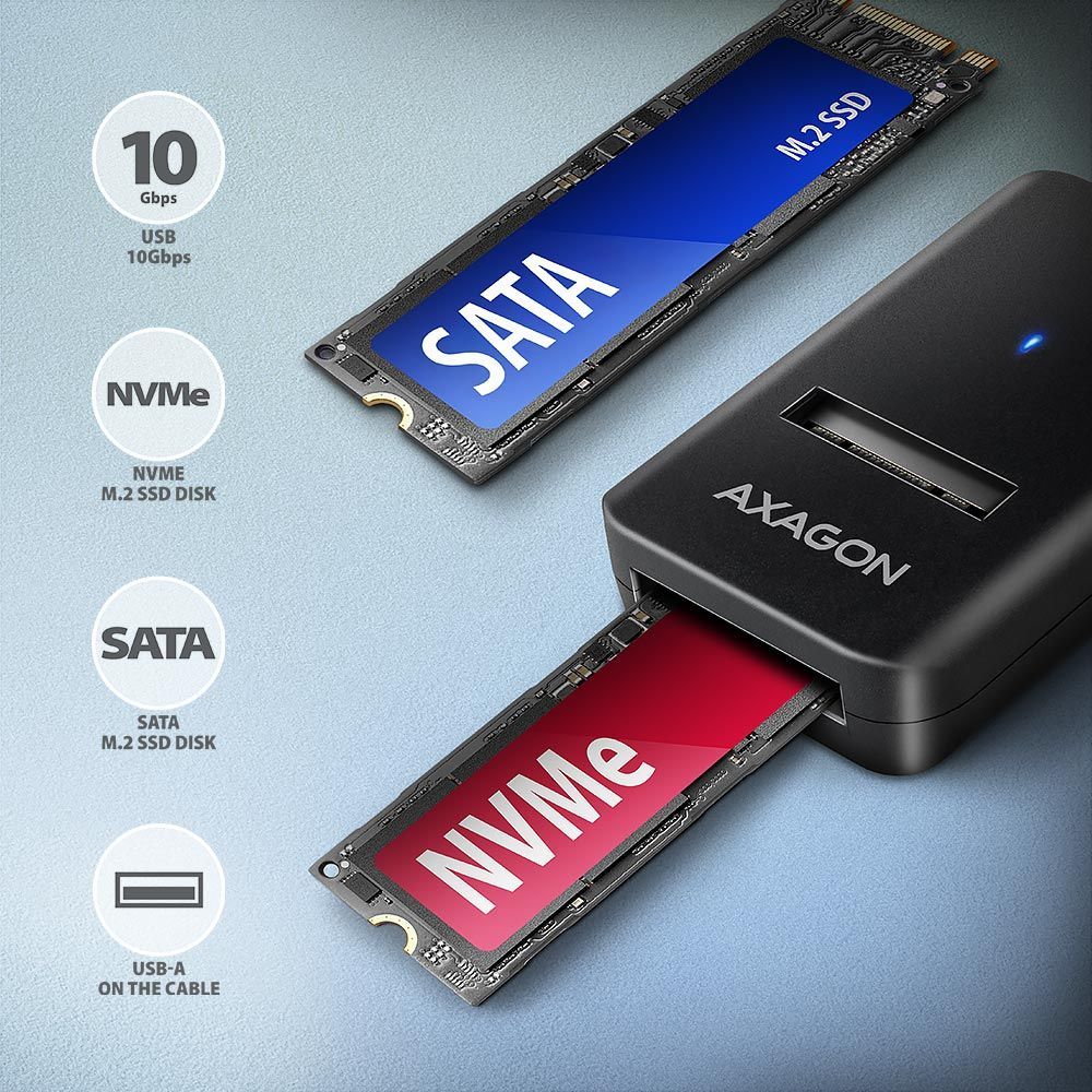 AXAGON ADM2-AM USB-A 10Gbps M.2 NVMe & SATA SSD Adapter AXAGON ADM2-AM USB-A 10Gbps M.2 NVMe & SATA SSD Adapter