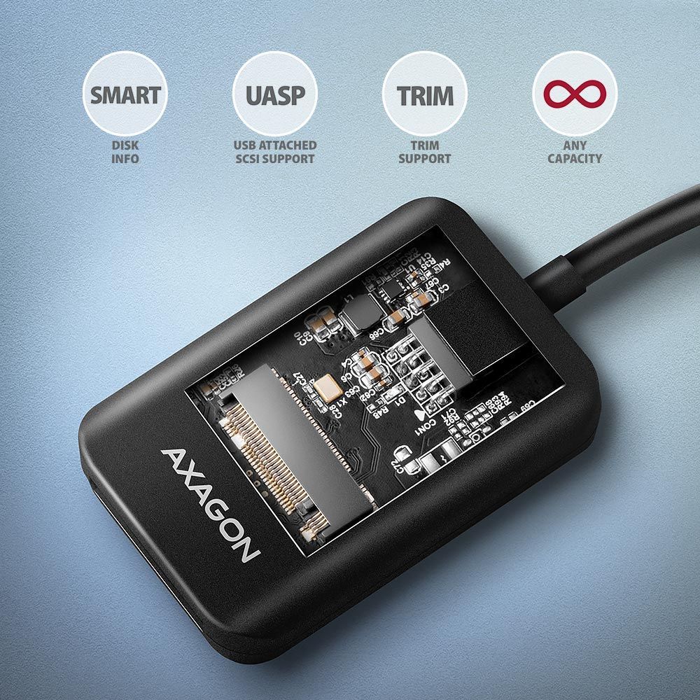 AXAGON ADM2-AM USB-A 10Gbps M.2 NVMe & SATA SSD Adapter AXAGON ADM2-AM USB-A 10Gbps M.2 NVMe & SATA SSD Adapter