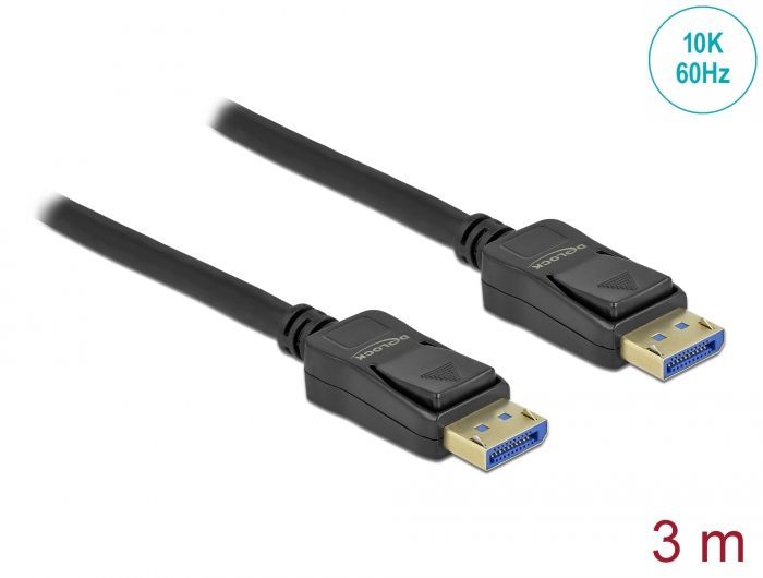 DeLock DisplayPort cable 10K 60Hz 54Gbps ABS housing 3m Black DeLock DisplayPort cable 10K 60Hz 54Gbps ABS housing 3m Black
