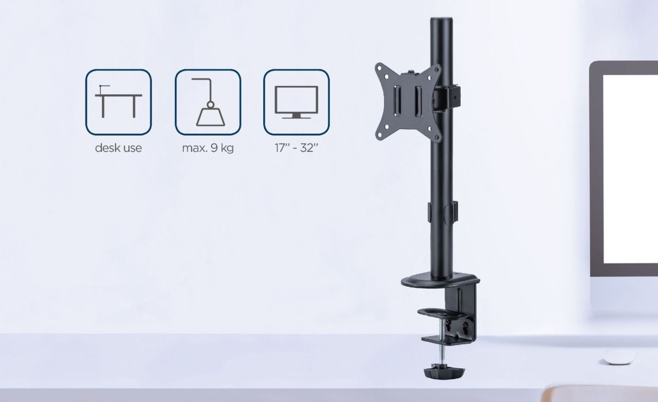 Gembird MA-D1-02 Desk mounted single monitor arm 17”-32” Black Gembird MA-D1-02 Desk mounted single monitor arm 17”-32” Black