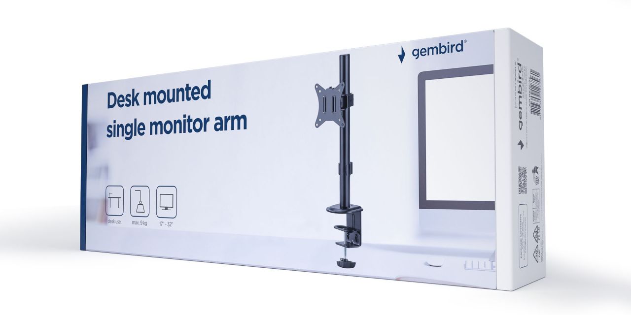 Gembird MA-D1-02 Desk mounted single monitor arm 17”-32” Black Gembird MA-D1-02 Desk mounted single monitor arm 17”-32” Black